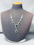 Awesome Vintage Native American Navajo 4 Black Onyx Sterling Silver Necklace-Nativo Arts
