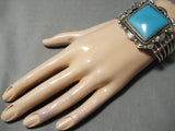 Magnificient Vintage Native American Navajo Old Kingman Turquoise Sterling Silver Bracelet-Nativo Arts