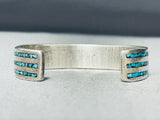 Intricately Inlaid Triple Row Vintage Native American Zuni Turquoise Sterling Silver Bracelet-Nativo Arts