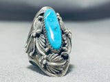 Fascinating Vintage Native American Navajo Kingman Turquoise Sterling Silver Huge Ring-Nativo Arts