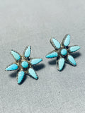 Star Vintage Native American Zuni Blue Gem Turquoise Sterling Silver Earrings-Nativo Arts