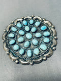 Massive Vintage Native American Navajo Blue Diamond Turquoise Cluster Sterling Silver Pin-Nativo Arts
