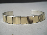 Thick Heavy Vintage Native American Navajo 14k Gold Sterling Silver Bracelet Cuff-Nativo Arts