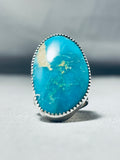 Awesome Native American Navajo Signed Blue Gem Turquoise Sterling Silver Colossal Ring-Nativo Arts
