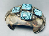 Rare Turquoise Mine Vintage Native American Navajo Sterling Silver Bracelet Cuff-Nativo Arts
