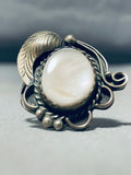 Pretty Vintage Native American Navajo Mother Of Pearl Sterling Silver Ring-Nativo Arts