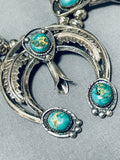 Rare Gilber Turquoise Vintage Native American Navajo Sterling Silver Squash Blossom Necklace-Nativo Arts