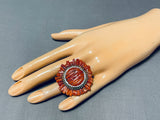 Native American One Of The Best Ever Santo Domingo Coral Sterling Silver Ring-Nativo Arts