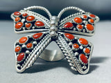 Awesome Native American Navajo Corals Sterling Silver Immense Butterfly Ring-Nativo Arts
