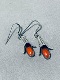 Amazing Native American Navajo Coral Sterling Silver Squash Blossom Earrings-Nativo Arts