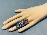 One Of The Most Unique Vintage Native American Navajo Turquoise Inlay Sterling Silver Ring Old-Nativo Arts