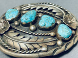 Dickie Charlie Vintage Native American Zuni Blue Gem Turquoise Sterling Silver Buckle-Nativo Arts