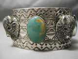 Very Rare Buffalo Head Native American Green Turquoise Sterling Silver Bracelet-Nativo Arts