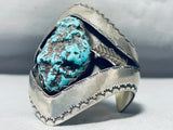Mens Signed Museum Quality Vintage Native American Navajo Turquoise Sterling Silver Bracelet-Nativo Arts