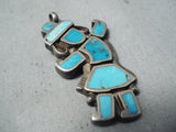 Amazing Vintage Native American Zuni Blue Gem Turquoise Sterling Silver Rainbow Man Pendant Old-Nativo Arts