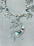 Native American Signed Dancing Kokopelli Vintage Navajo Sterling Silver Necklace-Nativo Arts