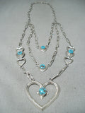 Important Betsoi Family Native American Navajo Turquoise Heart Sterling Silver Necklace-Nativo Arts