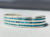 Intricately Inlaid Triple Row Vintage Native American Zuni Turquoise Sterling Silver Bracelet-Nativo Arts