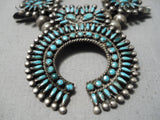 Opulent Early 1900's Native American Zuni Turquoise Sterling Silver Squash Blossom Necklace-Nativo Arts
