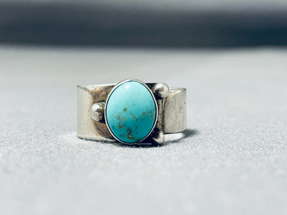 Fantastic Vintage Native American Navajo Blue Gem Turquoise Sterling Silver Ring-Nativo Arts