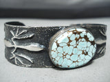 Rare Vintage Native American Navajo #8 Turquoise Sterling Silver Lizard Bracelet-Nativo Arts