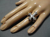 Huge Vintage Navajo Sterling Silver Cross Native American Ring Old-Nativo Arts