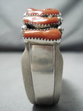 One Of The Best Native American Navajo Coral Sterling Silver Bracelet Heavy-Nativo Arts