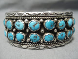 Huge Vintage Native American Navajo Old Blue Turquoise Sterling Silver Wave Bracelet Old-Nativo Arts