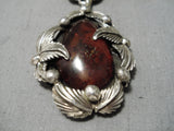 Astonishing Navajo Amber Sterling Silver Pendant Native American-Nativo Arts