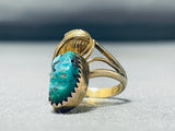 Unique Vintage Native American Navajo Kingman Turquoise Goldfill Ring-Nativo Arts