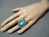 Traditional Vintage Native American Navajo Old Kingman Turquoise Sterling Silver Ring Old-Nativo Arts