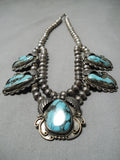 One Of The Best Vintage Native American Navajo Blue Diamond Turquoise Sterling Silver Necklace-Nativo Arts