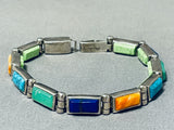 One Of Most Unique Vintage Native American Navajo Green Turquoise Sterling Silver Link Bracelet-Nativo Arts