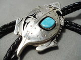 Important Native American Navajo Horny Toad Sterling Silver Turquoise Bolo Tie-Nativo Arts