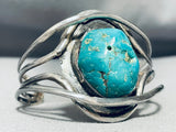 Very Unique Twisting Silver Vintage Native American Navajo Turquoise Sterling Bracelet-Nativo Arts