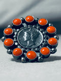 Crazy Best Navajo Coral Coin Sterling Silver Native American Ring-Nativo Arts