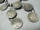 Very Old Vintage Native American Navajo Coin Sterling Silver Squash Blossom Necklace-Nativo Arts