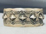 Ornamental Vintage Native American Navajo Signed Sterling Silver Star Stamped Bracelet-Nativo Arts
