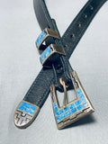 Native American Very Rare Vintage Navajo Lapis Sterling Silver Ranger Buckle Set-Nativo Arts