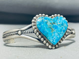 Adorable Native American Navajo Pilot Mountain Turquoise Sterling Silver Heart Bracelet-Nativo Arts