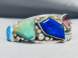 One Of The Most Unique Vintage Native American Navajo Turquoise Lapis Sterling Silver Bracelet-Nativo Arts