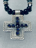 Native American The Best Vintage Southwestern Onyx Sterling Silver Cross Necklace-Nativo Arts