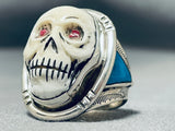 Native American Completely Hand Carved Coral Sterling Silver Ring-Nativo Arts
