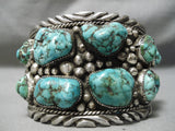 One Of The Most Chunky Turquoise Vintage Native American Navajo Sterling Silver Bracelet Old-Nativo Arts