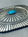 Eye Catching Vintage Native American Navajo Blue Diamond Turquoise Sterling Silver Buckle-Nativo Arts