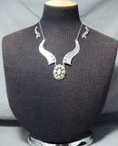 Signed Vintage Native American Navajo Gaspeite Sterling Silver Necklace Earrings Set-Nativo Arts