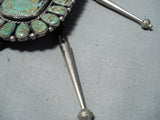 Xxl Signed Navajo Native American Royston Turquoise Sterling Silver Bolo Tie-Nativo Arts