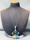 Symbolic Turtle Native American Navajo Turquoise Inlay Stserling Silver Necklace-Nativo Arts