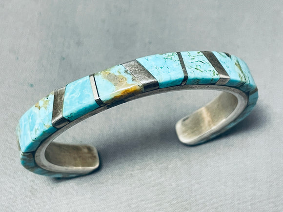 Thicker Vintage Native American Navajo #8 Turquoise Mine Sterling Silver Inlay Bracelet-Nativo Arts