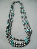 Wrap Around Twice Native American Navajo Turquoise Sterling Silver Bead Necklace-Nativo Arts